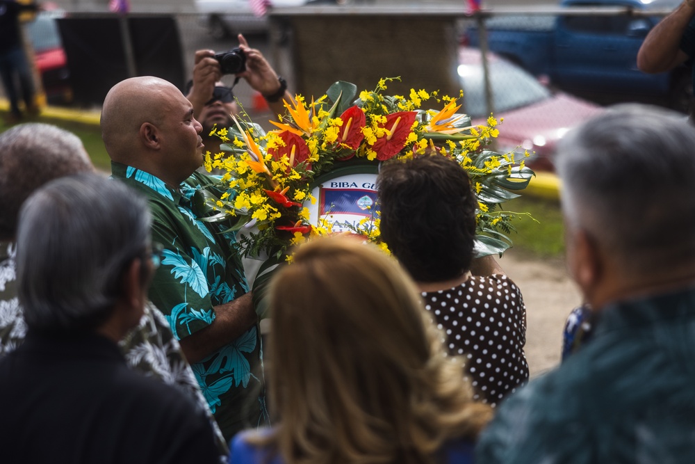 Camp Blaz Marines participate in a memorial service in Mangilao