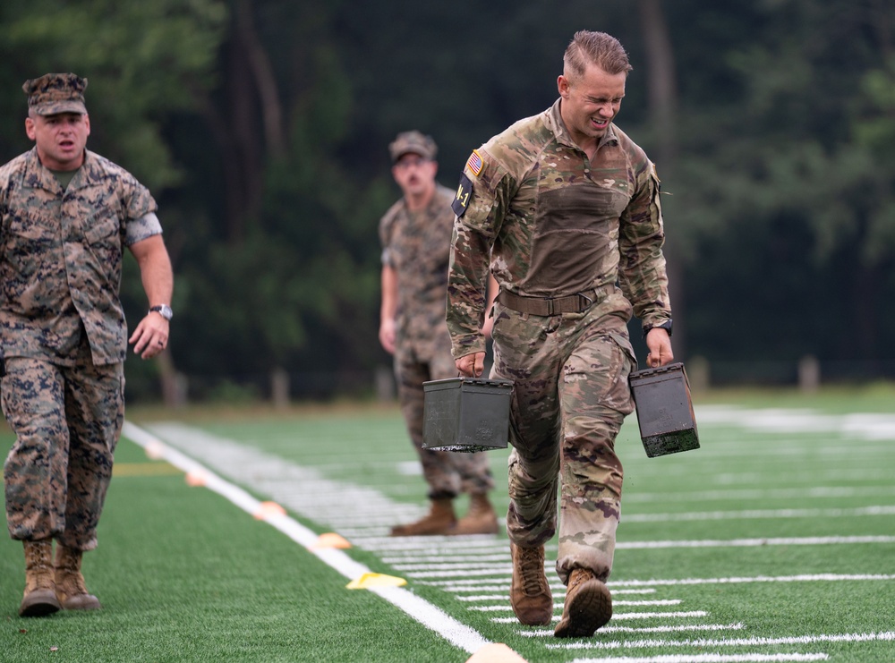 Spc. Adam Andrews participates in the Marine Combat Fitness Test-2025 National Best Warrior