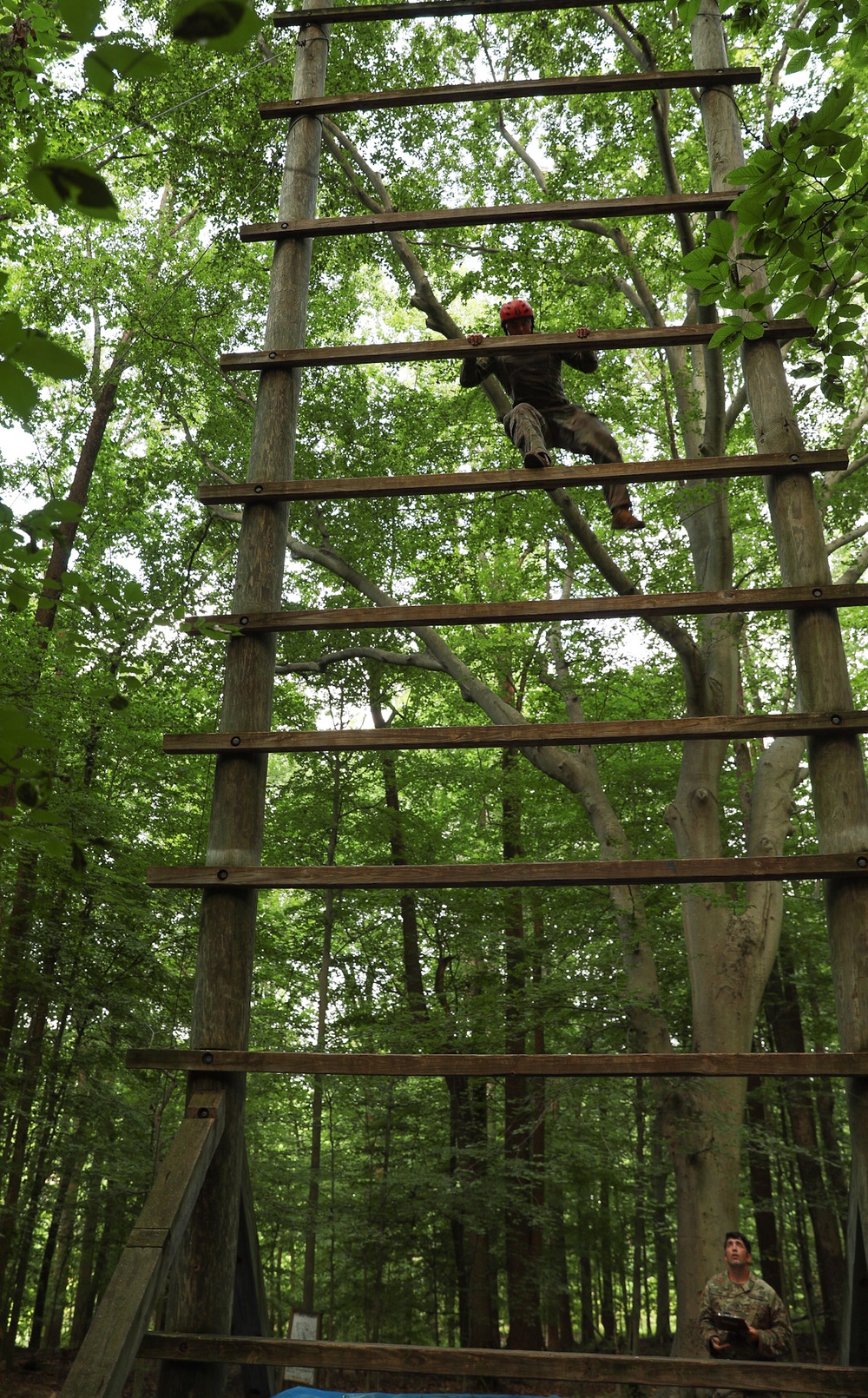 A competitor climbs a ladder in a obstacle course - 2025 National Best Warrior