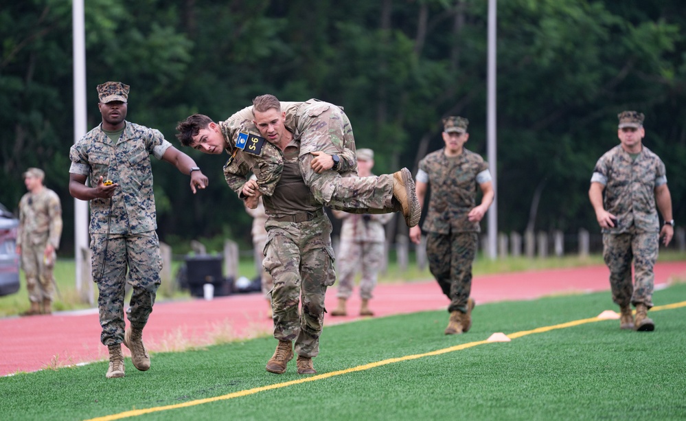 Spc. Adam Andrews participates in the Marine Combat Fitness Test-2025 National Best Warrior