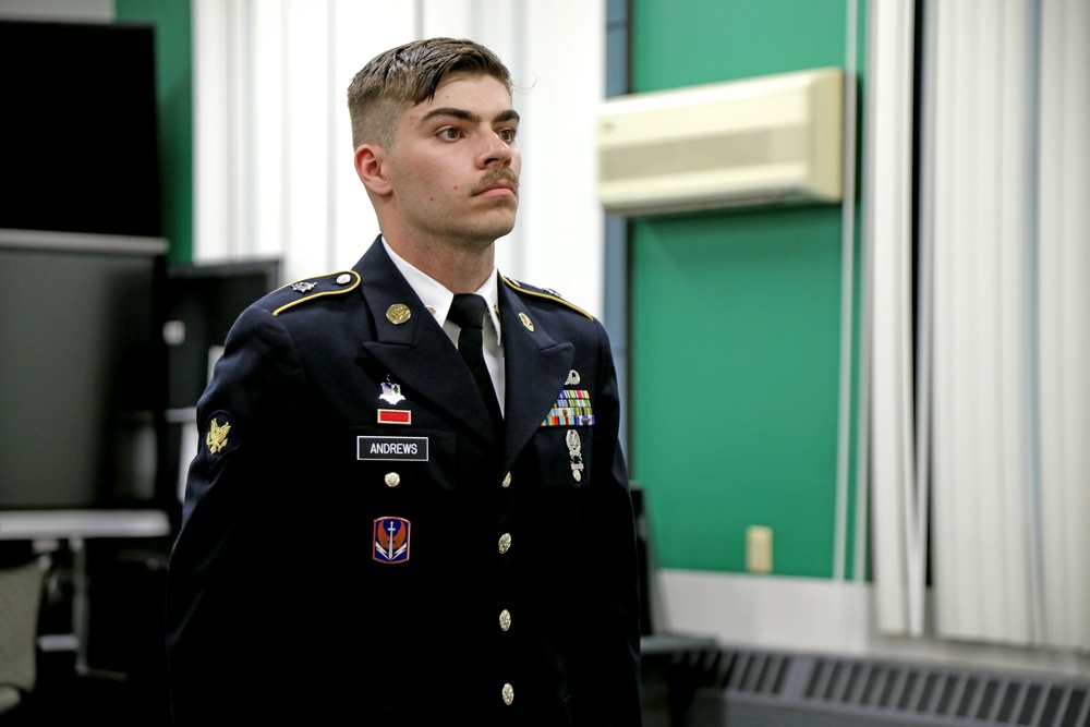 Competitors in the National Guard's 2025 National Best Warrior Competition appear before the board