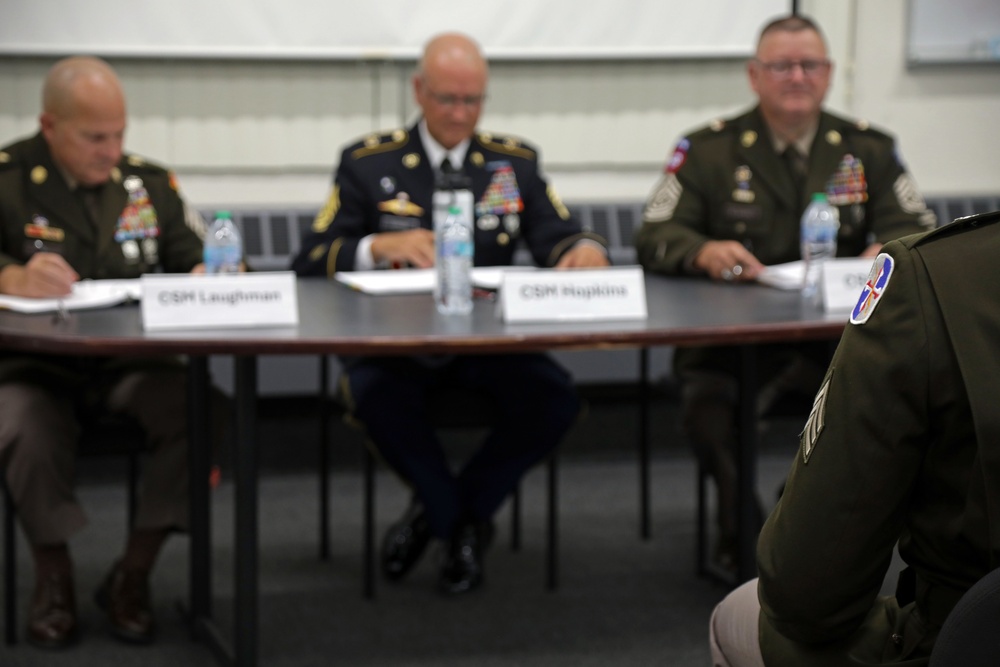 Competitors in the National Guard's 2025 National Best Warrior Competition appear before the board