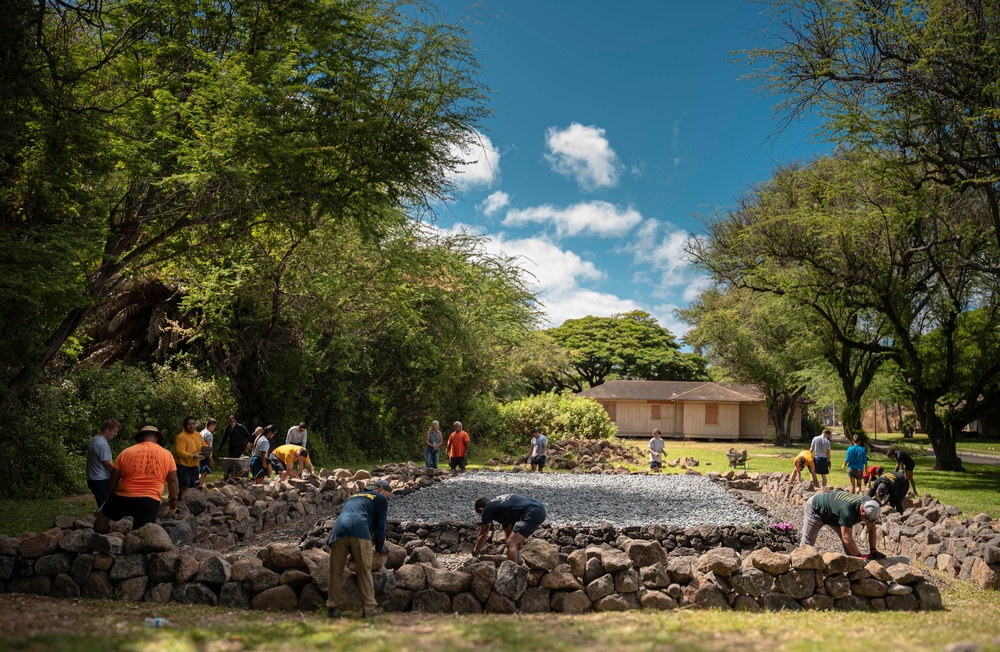 Air Force, Navy Volunteers Construct Rock Wall to Preserve and Protect Hawaiian Burial Vault