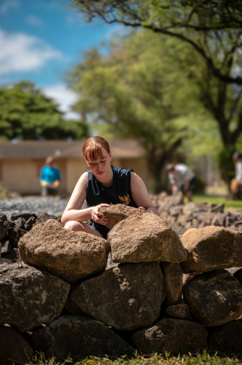 Air Force, Navy Volunteers Construct Rock Wall to Preserve and Protect Hawaiian Burial Vault