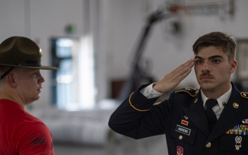 Spc. Adam Andrews under pressure during drill and ceremony at Best Warrior 2025
