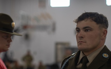 Spc. Logan J. Rutledge under pressure during drill and ceremony at Best Warrior 2025