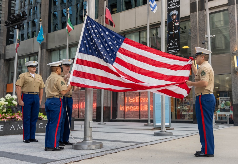 Marines present Morning Colors at Chicago Marine Week 2025