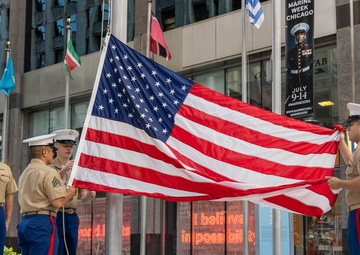 Marines present Morning Colors at Chicago Marine Week 2025