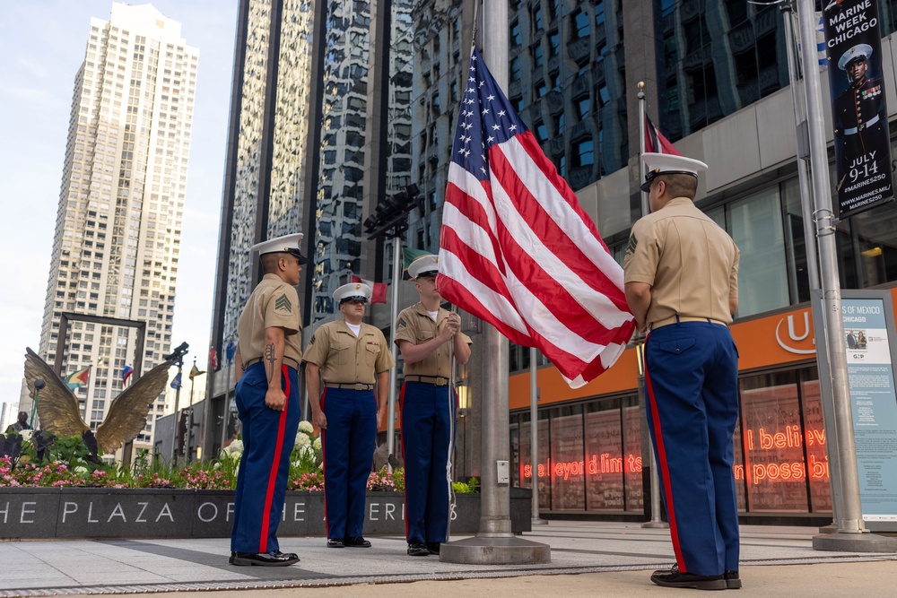Marines present Morning Colors at Chicago Marine Week 2025