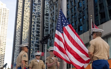 Marines present Morning Colors at Chicago Marine Week 2025