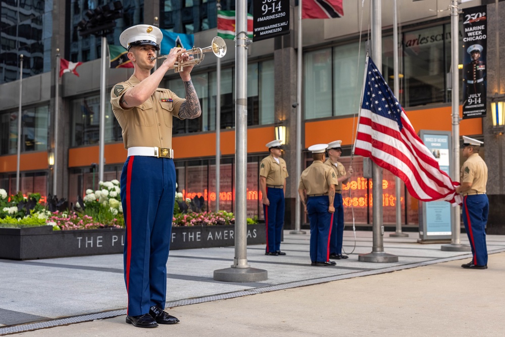 Marines present Morning Colors at Chicago Marine Week 2025