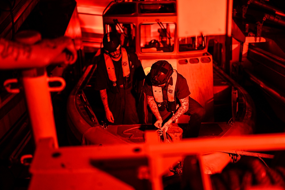Coast Guard Cutter Stratton crewmembers conduct training at sea