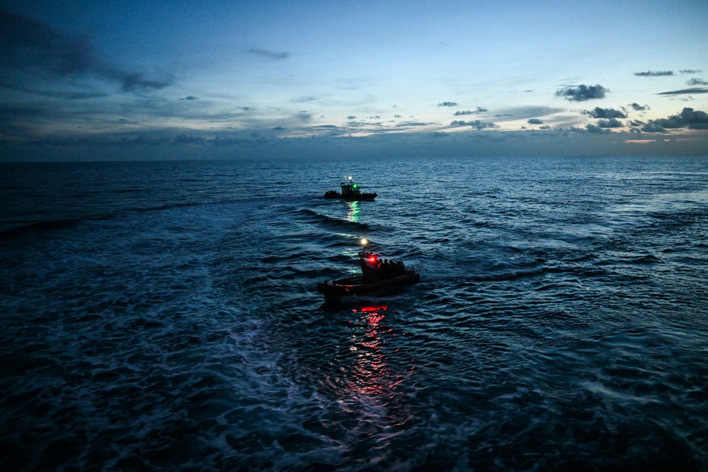 Coast Guard Cutter Stratton crewmembers conduct training at sea