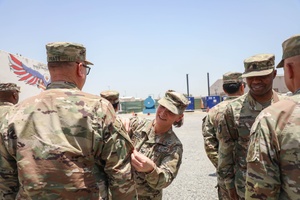 Fort McCoy Garrison Commander provides speech during repatching ceremony at Fort McCoy