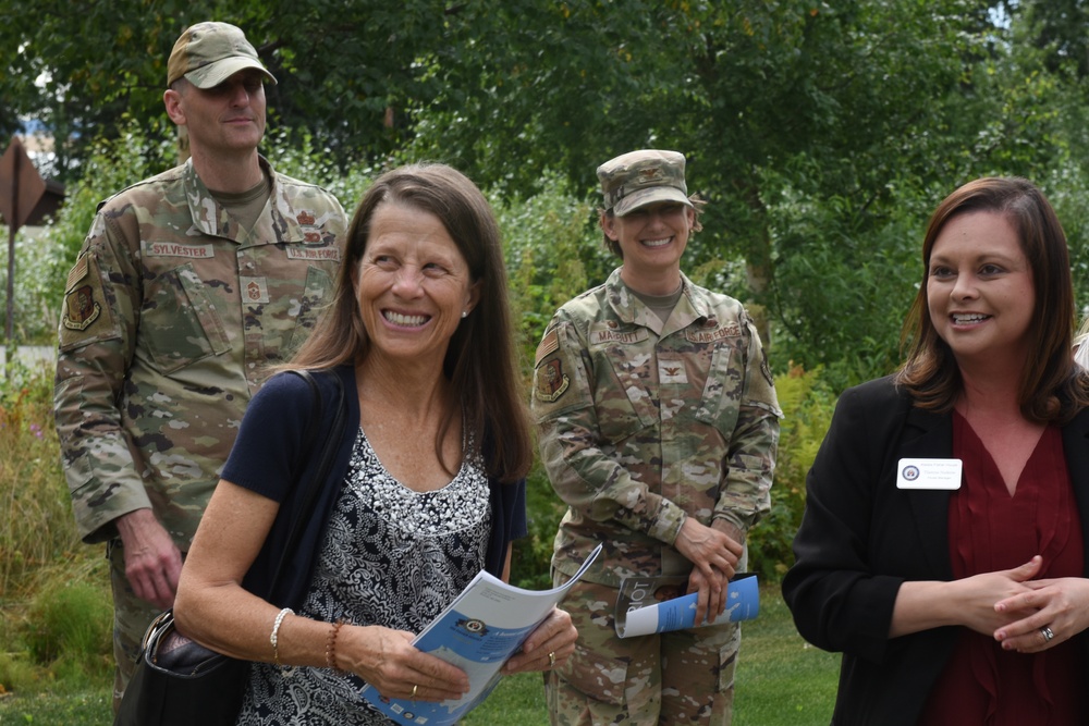 Gina Koehler, spouse of Adm. Steve Koehler, commander, U.S. Pacific Fleet tours facilities on JBER
