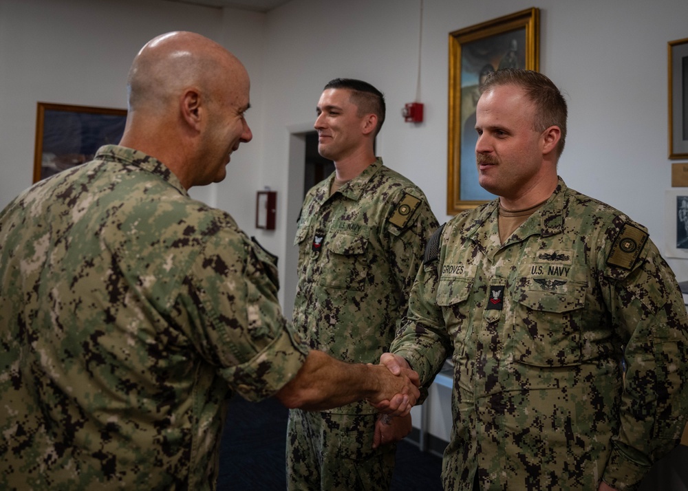 Acting Chief of Naval Operations Adm. Jim Kilby and Fleet Master Chief Johannes Gonzalez visit Naval Chaplaincy School