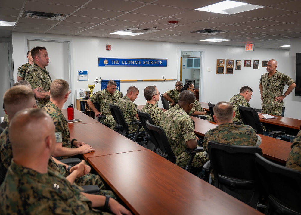 Acting Chief of Naval Operations Adm. Jim Kilby and Fleet Master Chief Johannes Gonzalez visit Naval Chaplaincy School