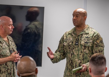 Acting Chief of Naval Operations Adm. Jim Kilby and Fleet Master Chief Johannes Gonzalez visit Naval Chaplaincy School