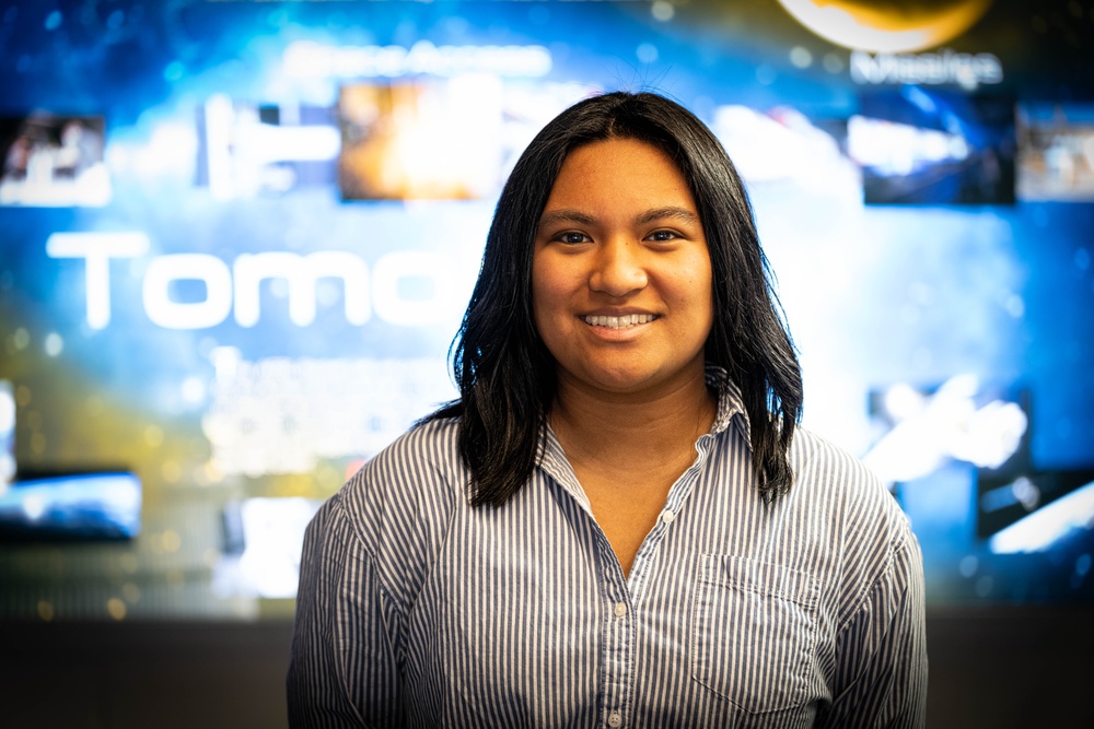 Intern Olivia Santiago Poses for Photo at Edwards Air Force Base