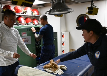 Coast Guard Cutter Stratton crewmembers conduct training at sea