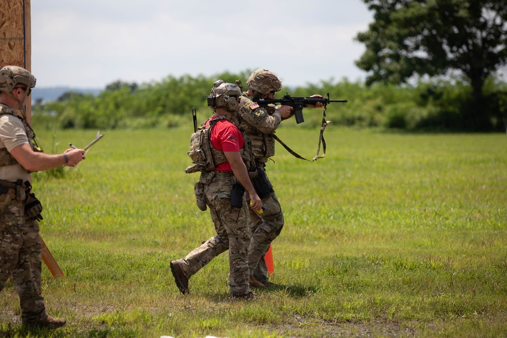 Spc. Alexander Thomson participates in the stress shoot lane - 2025 National Best Warrior