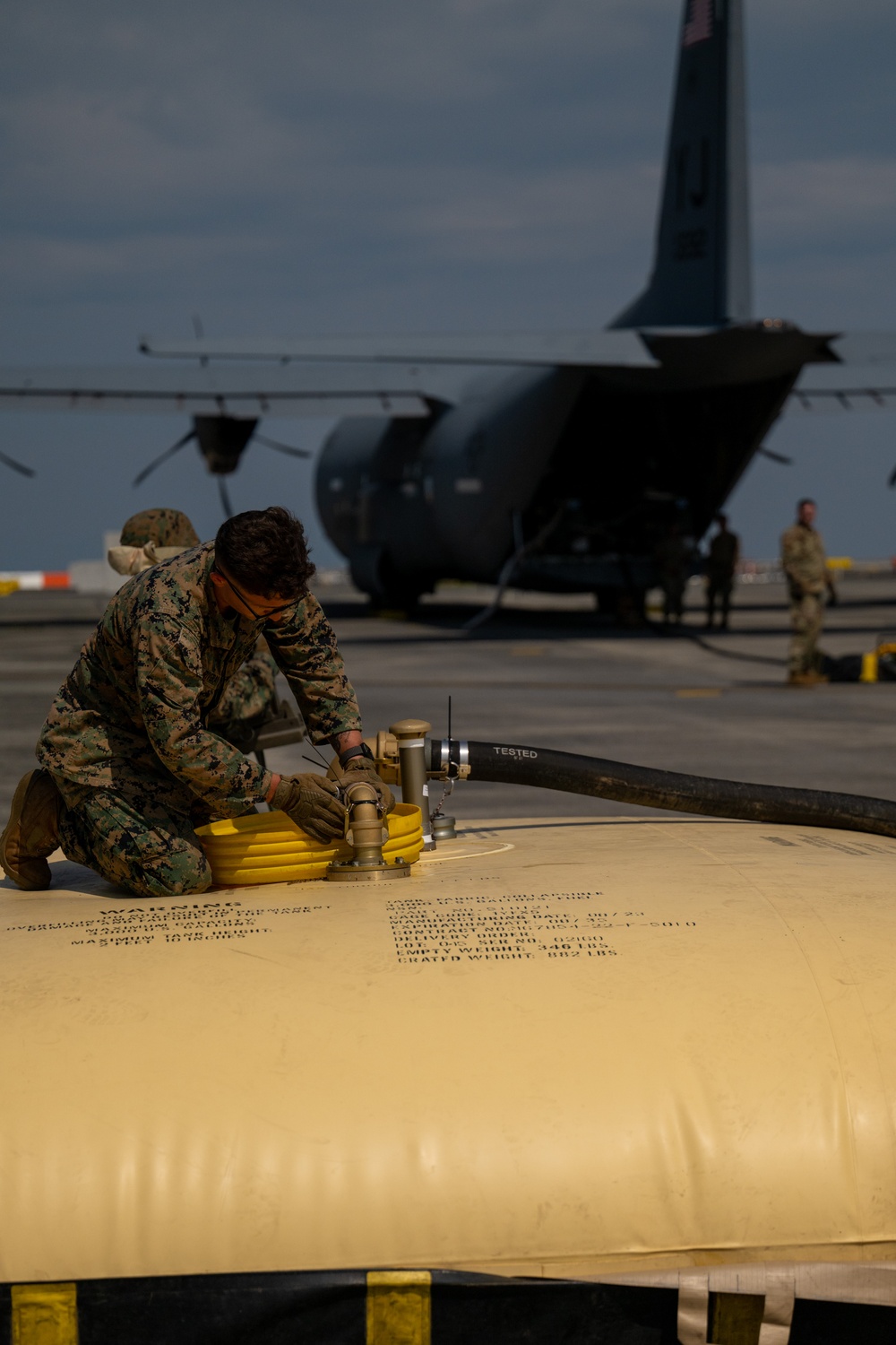 The U.S. Air Force delivers fuel to U.S. Marines