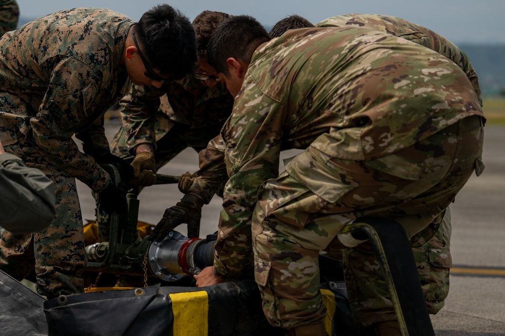 The U.S. Air Force delivers fuel to U.S. Marines