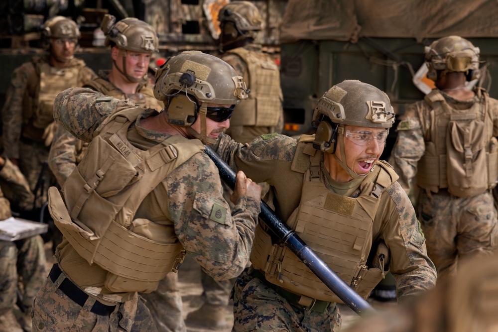 Talisman Sabre 25: 3rd Bn., 11th Marines, MRF-D 25.3, and 103 Battery, 8/12th Regiment conduct Bilateral Gunline Fire with M777 Howitzers