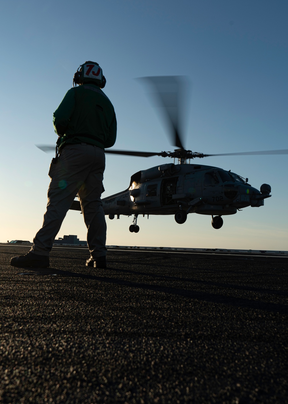George Washington Conducts Flight Operations at Sunset