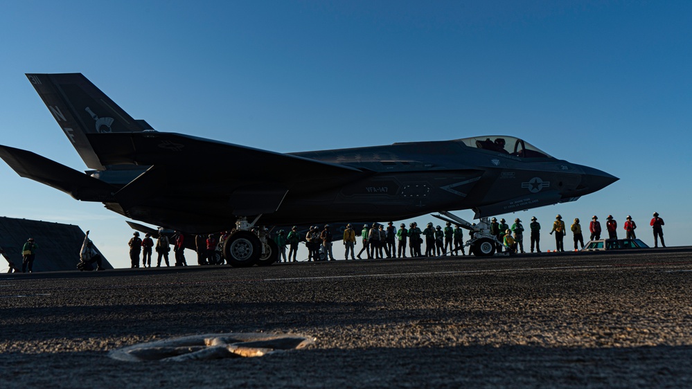 George Washington Conducts Flight Operations at Sunset