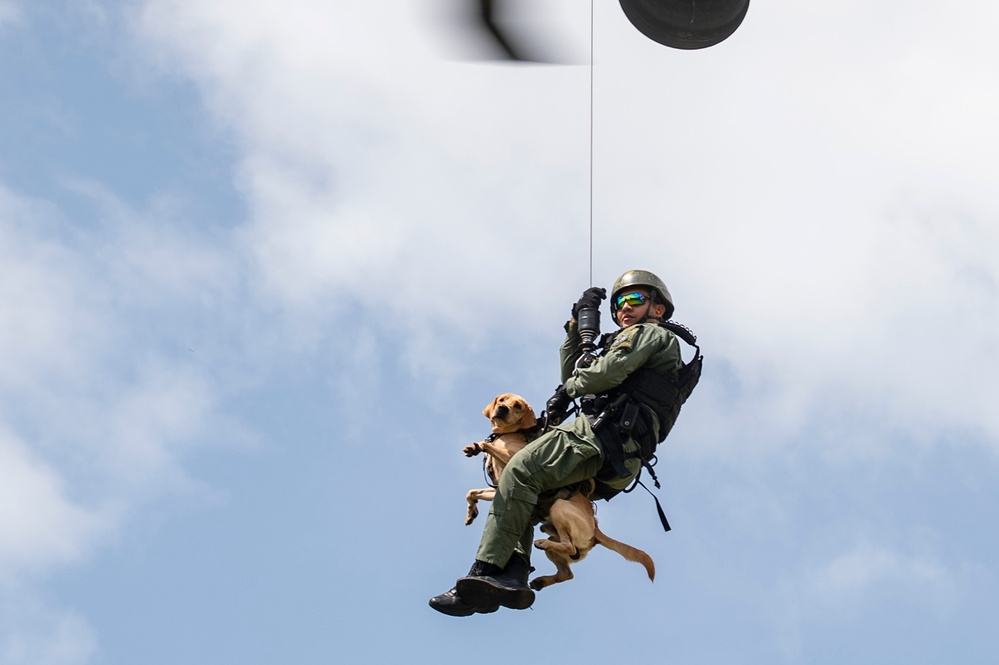 JTF-Bravo support Panamanian K-9 handler hoist operations during PANAMAX-Alpha PH I