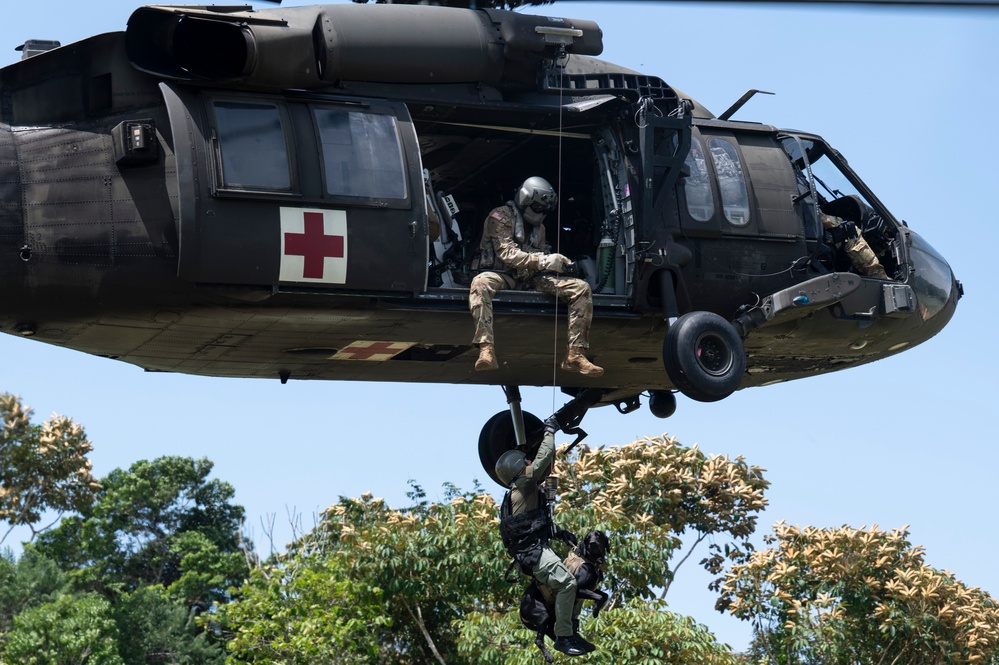 JTF-Bravo support Panamanian K-9 handler hoist operations during PANAMAX-Alpha PH I