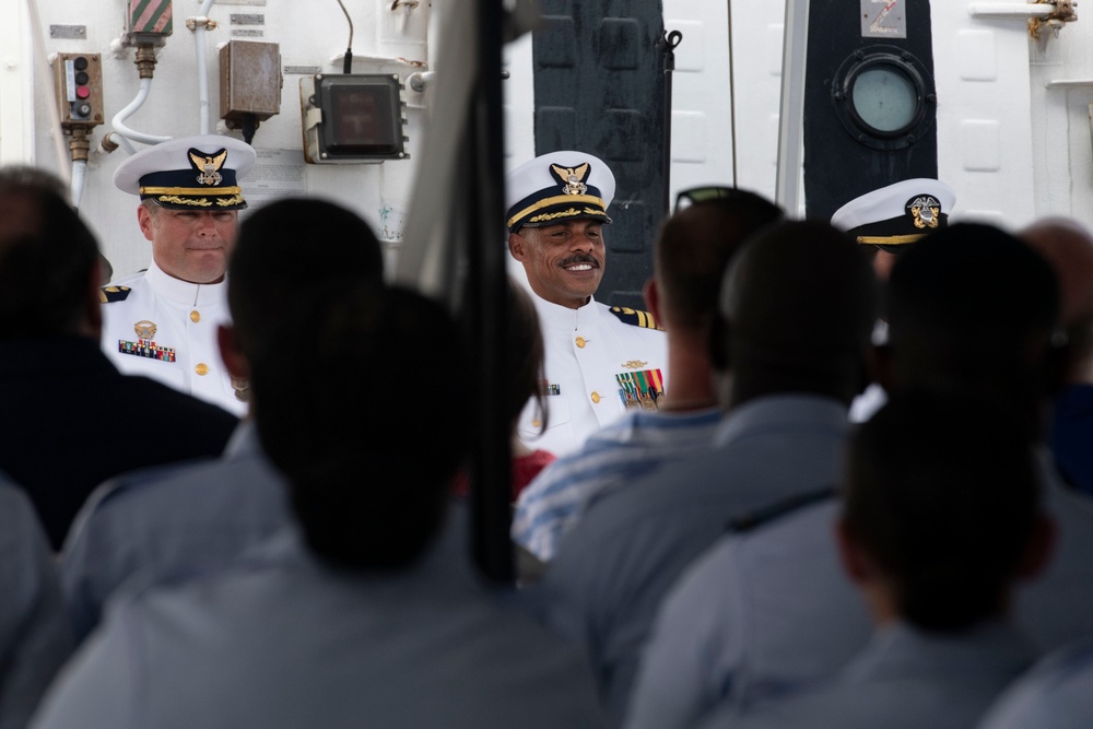 The U.S. Coast Guard Cutter Hamilton conducts change of command ceremony