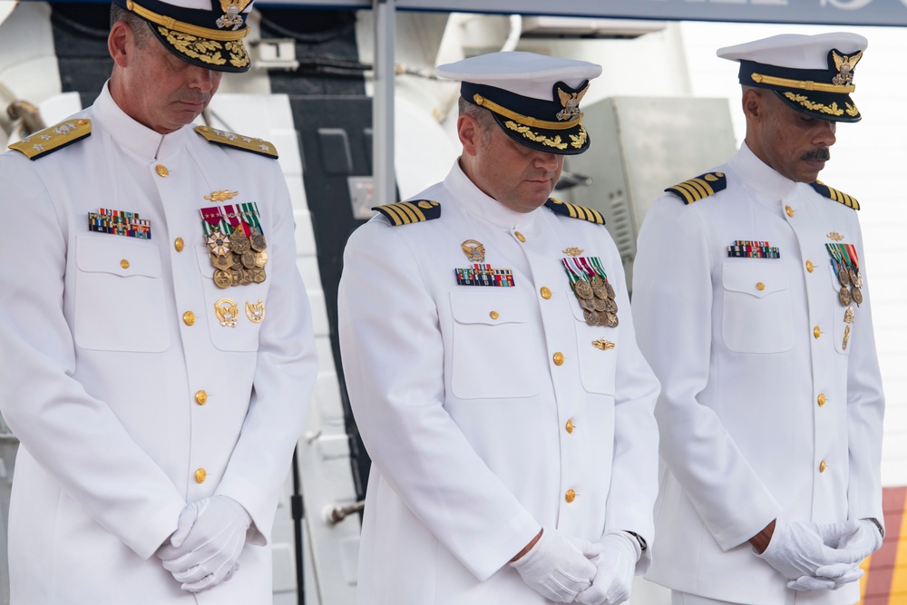 The U.S. Coast Guard Cutter Hamilton conducts change of command ceremony
