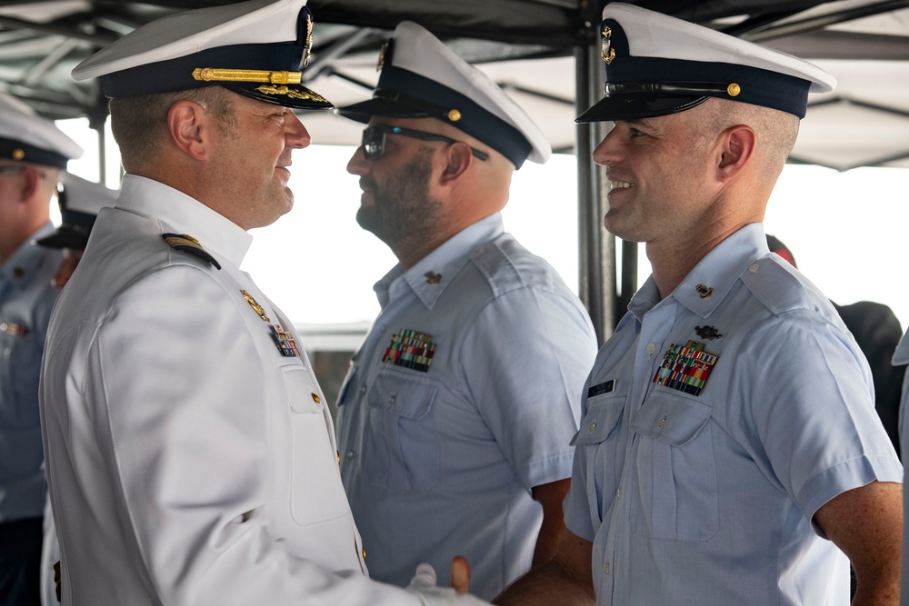 The U.S. Coast Guard Cutter Hamilton conducts change of command ceremony