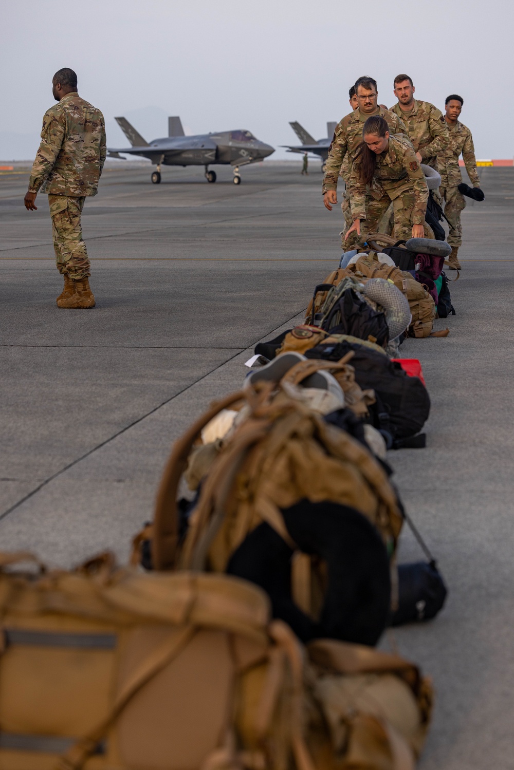 U.S. Airmen with 177th Fighter Wing and 437th Airlift Wing land at MCAS Iwakuni for exercise Resolute Force Pacific