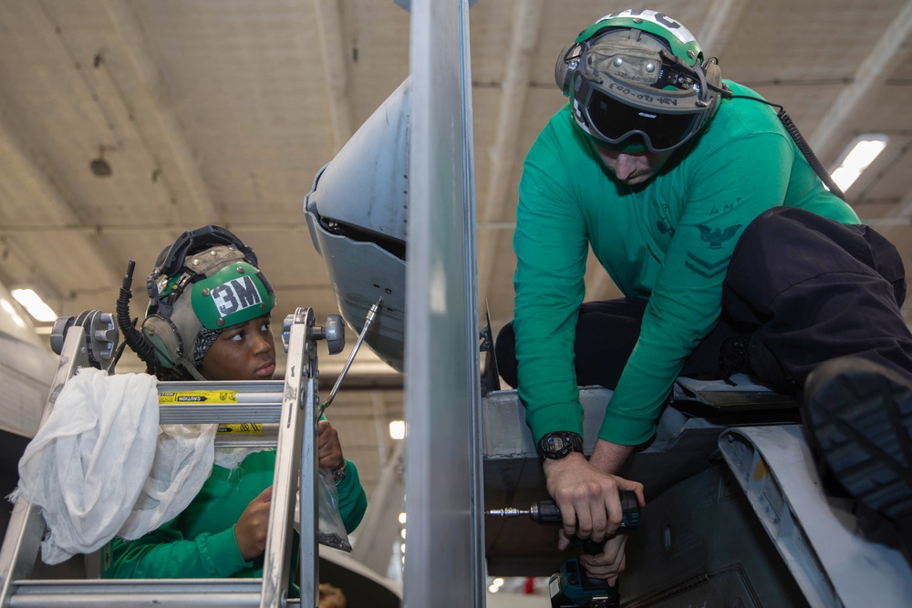 Strike Fighter Squadron 31 Sailors Conduct Maintenance