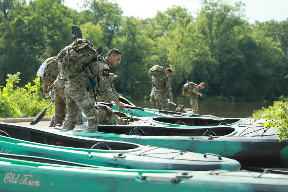 Competitors prepare to embark in kayak for river operations - 2025 National Best Warrior