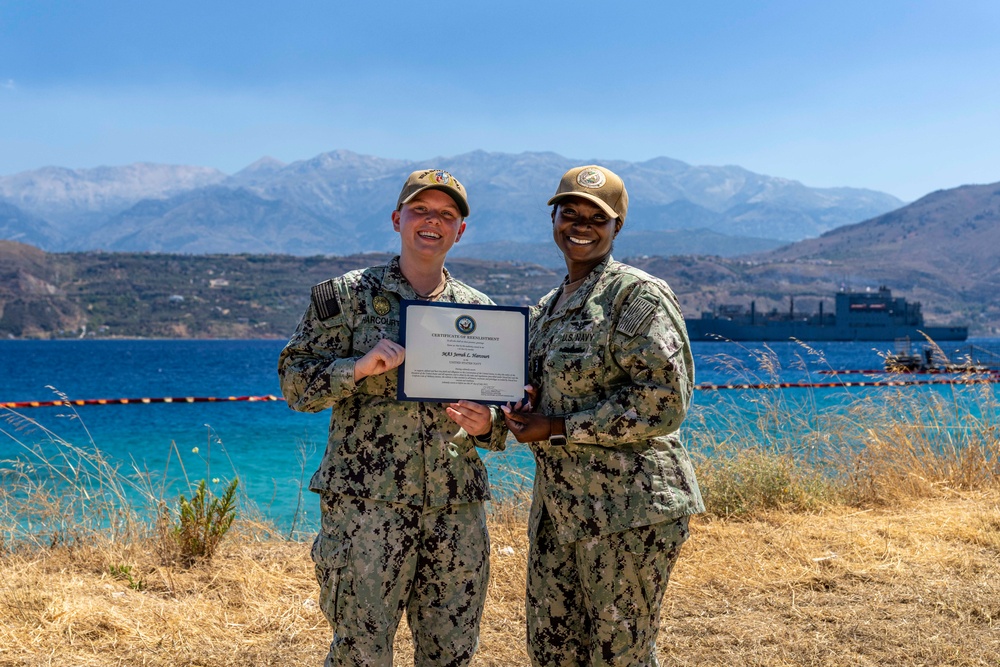MA3 Jerrah Harcourt reenlists at NSA Souda Bay