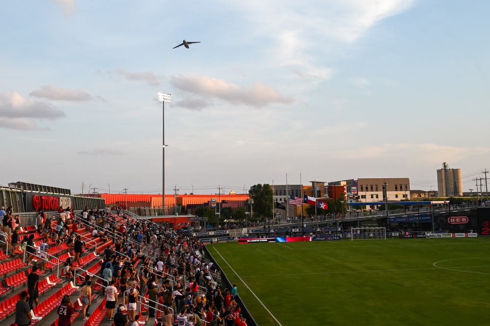 Historic Flyover: 433rd AW C-5M Becomes First Military Aircraft to Ceremonially Pass Over Toyota Field