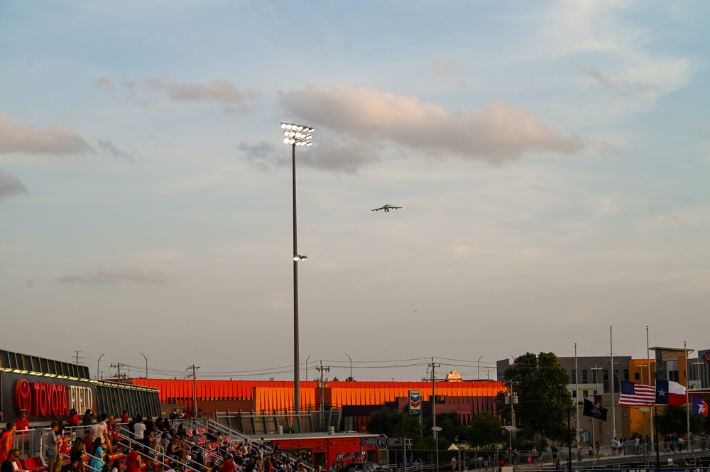 Historic Flyover: 433rd AW C-5M Becomes First Military Aircraft to Ceremonially Pass Over Toyota Field