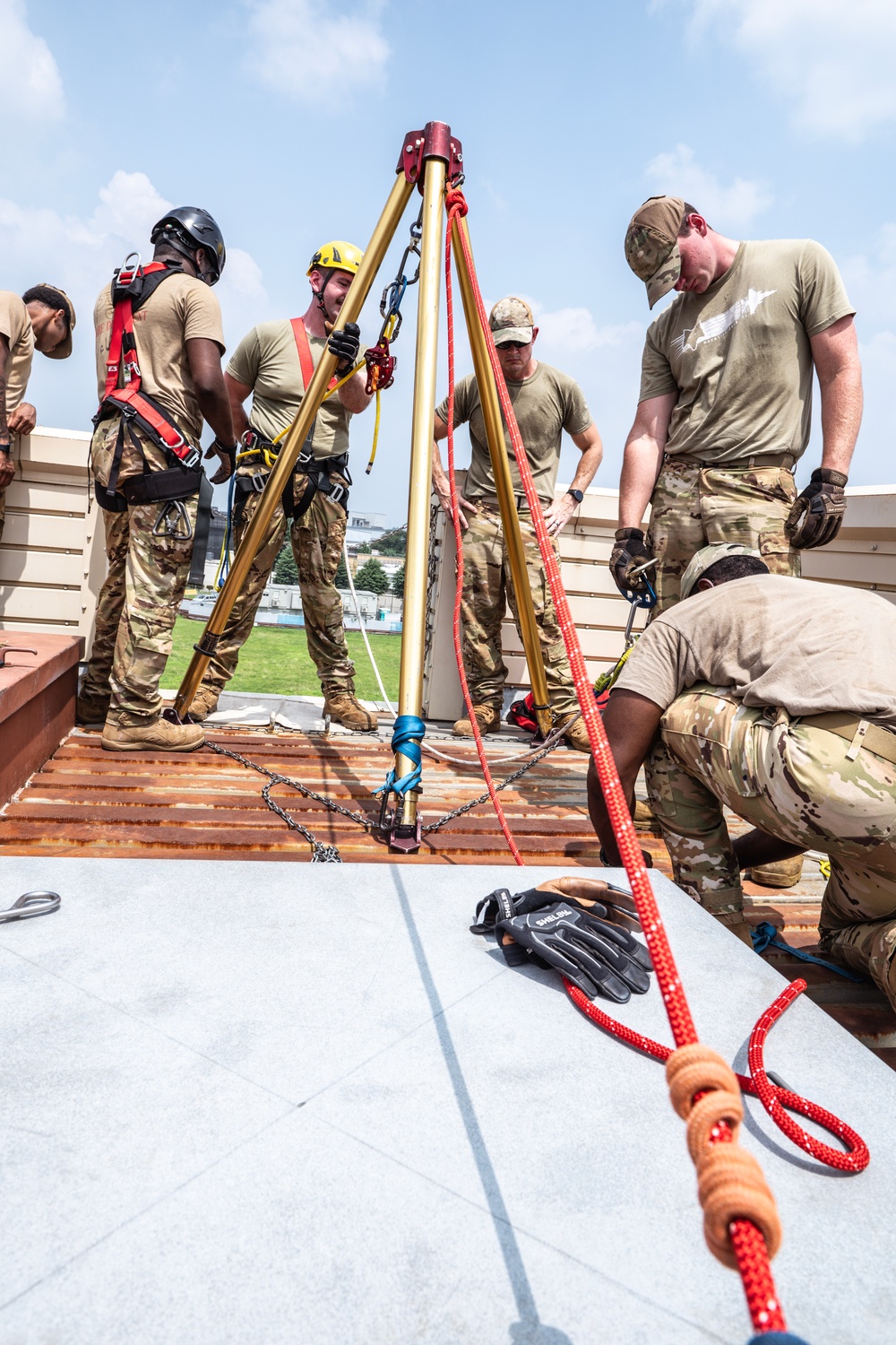 169th CES firefighters complete the high angle technical rescue at Yokota AB, Japan