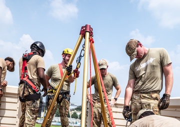 169th CES firefighters complete the high angle technical rescue at Yokota AB, Japan