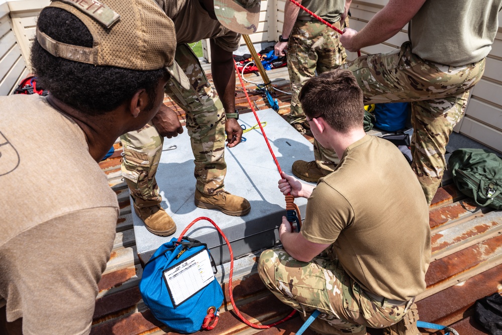 169th CES firefighters complete the high angle technical rescue at Yokota AB, Japan