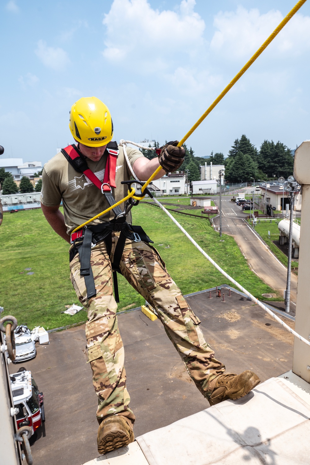 169th CES firefighters complete the high angle technical rescue at Yokota AB, Japan