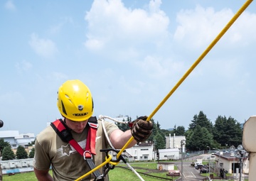 169th CES firefighters complete the high angle technical rescue at Yokota AB, Japan