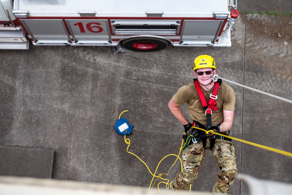 169th CES firefighters complete the high angle technical rescue at Yokota AB, Japan
