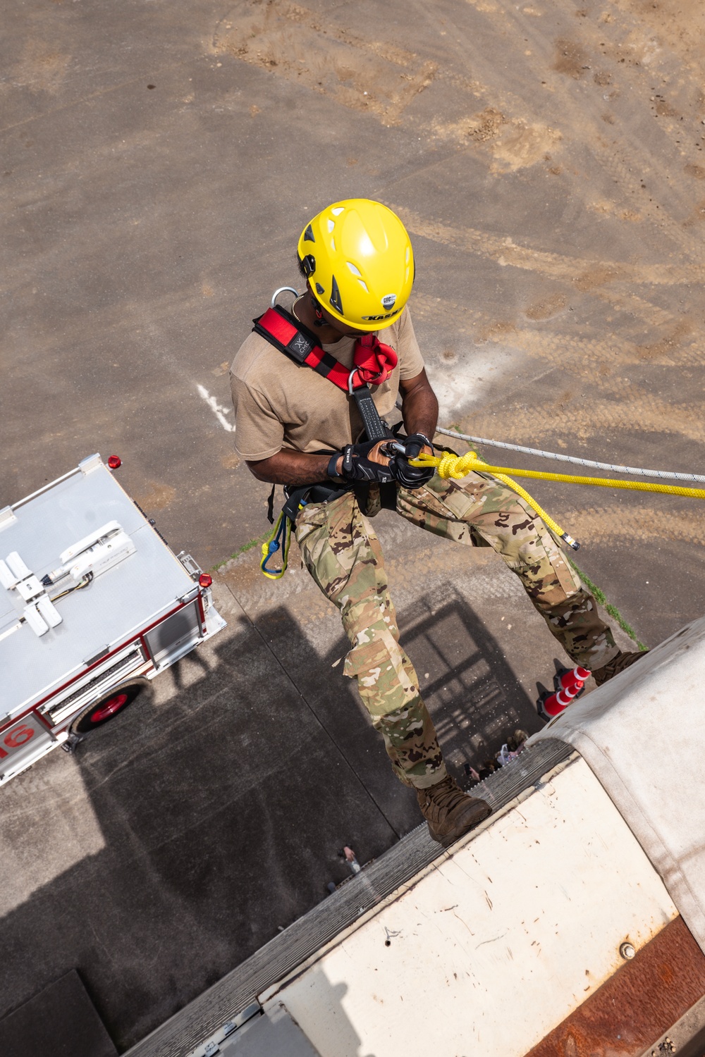 169th CES firefighters complete the high angle technical rescue at Yokota AB, Japan
