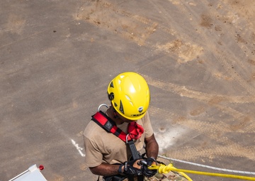 169th CES firefighters complete the high angle technical rescue at Yokota AB, Japan