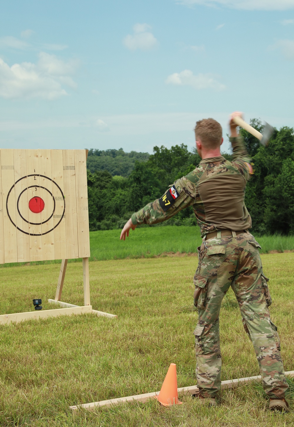 Sgt. Luke Cloward throws an axe - 2025 National Guard Best Warrior